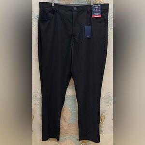 New Chaps Mens 38/32 Solid black dress pants pockets zip Semi Formal Stretch Big